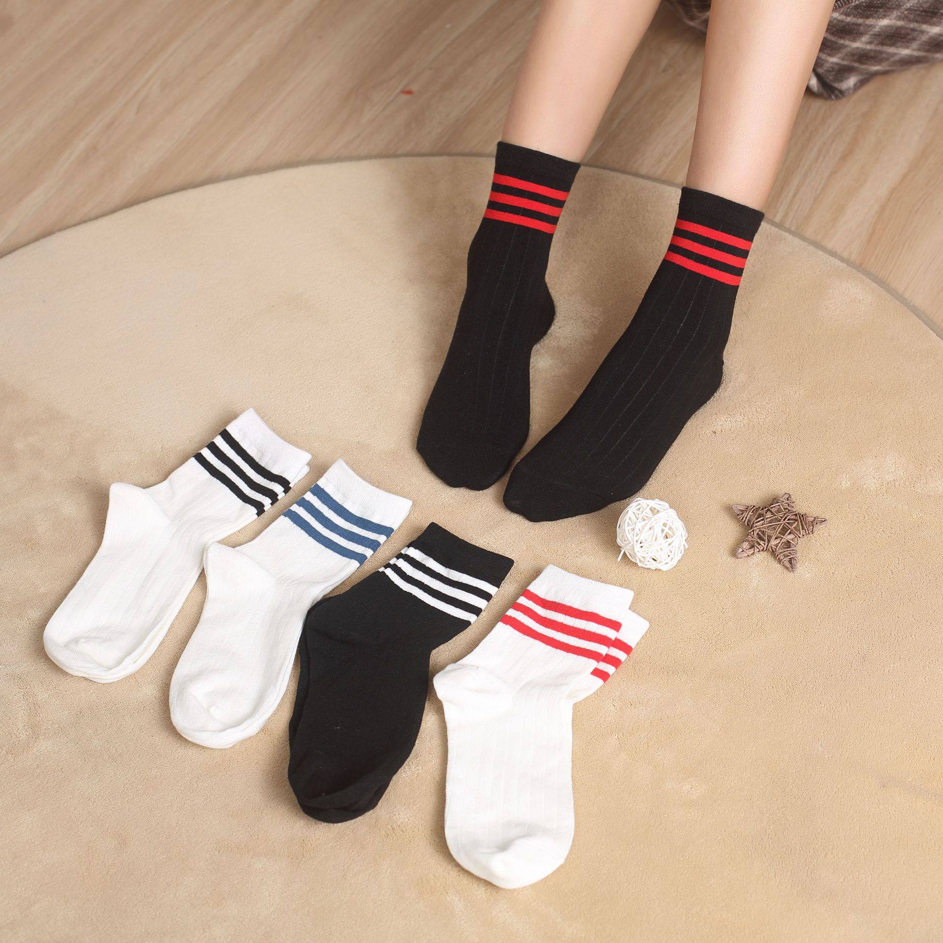 Three Bars Combed Cotton With Heel Sports Short Socks Academy Wind Boutique Students Cotton Socks Graduation Season School Uniform Socks Performance