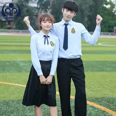 Middle school uniforms set uniforms cotton British Academy style blue shirts for men and women Black long skirts uniforms spring and autumn