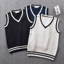 College British style JK uniform V-neck male and female twist spring and autumn girls vest School uniform sweater vest sweater XS