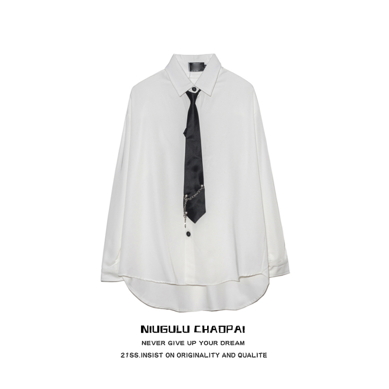 Niugulu.21Ss Trendy Brand Offers Detachable Cross Chain Tie Original Personalized Casual Loose Shirt
