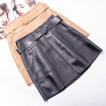  Leather leather skirt 2021 new sheepskin A-line hip high waist skirt casual tooling small leather spring skirt autumn tide