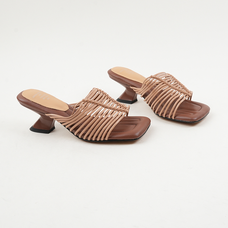 2025 Summer New Bohemian Style Woven Slip-On Sandals for Women, Mid-Heel, Chunky Heel, Roman Shoes, 4cm