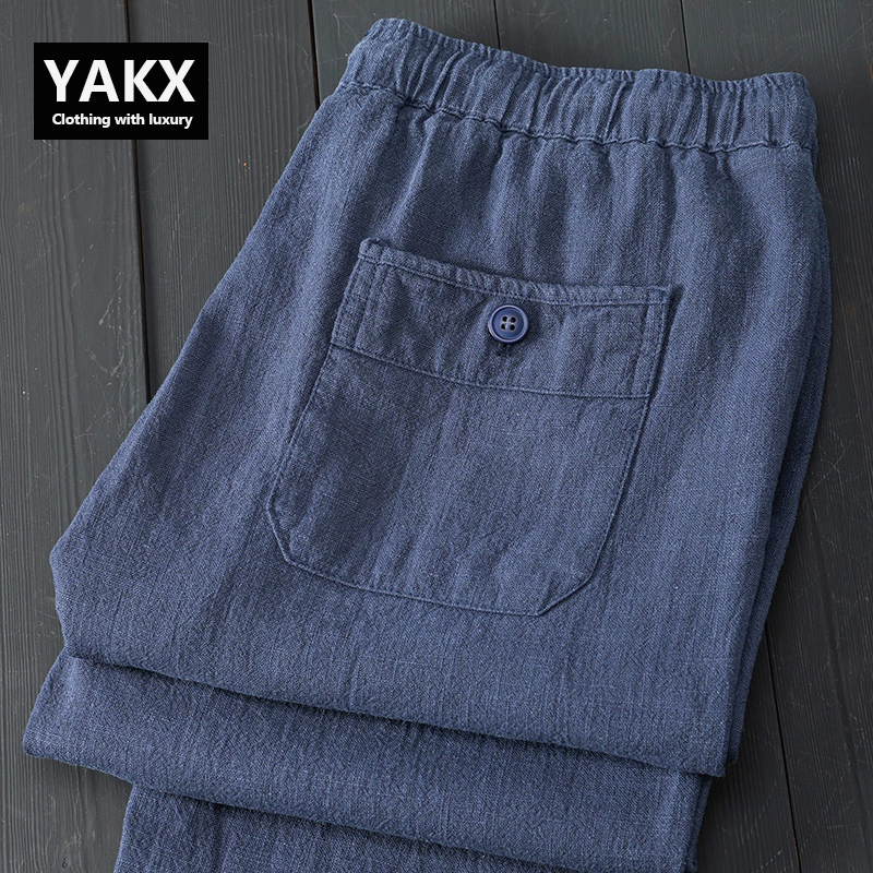High-End Blue Linen Nine-Point Pants for Men, 2026 New Summer Thin Breathable Straight-Leg Casual Pants for Men