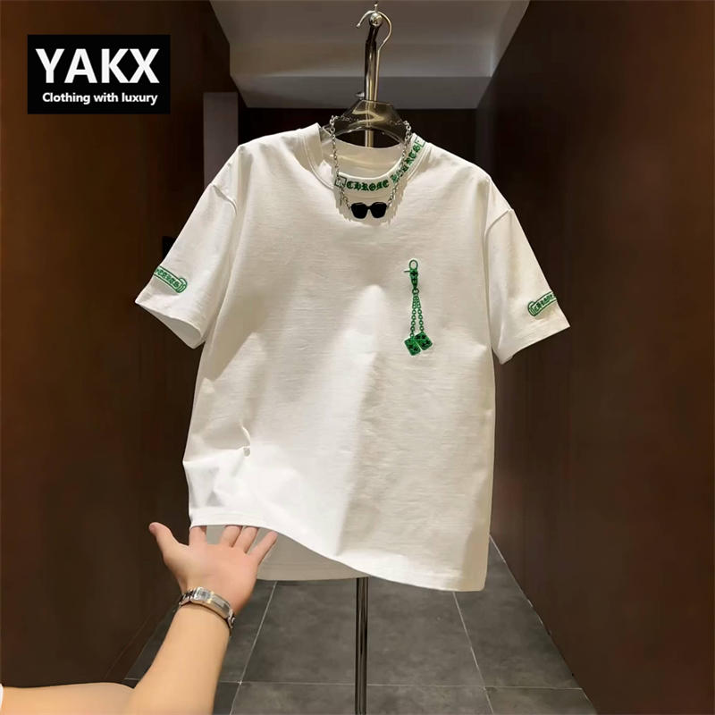 High-End Letter Embroidered Short-Sleeved T-Shirt for Men, Spring and Summer 2026 New Trendy Round-Neck Half-Sleeve Top for Men