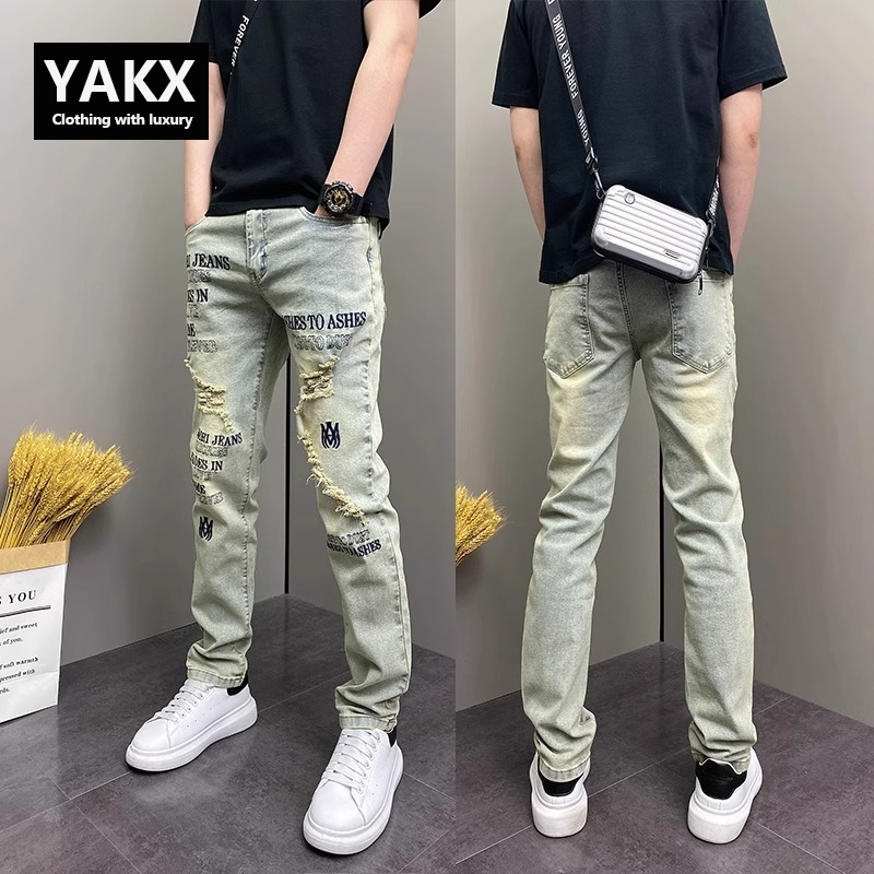 High-End Ripped Jeans for Men, Summer Thin Style, 2026 New American Slim Straight Casual Long Pants for Men