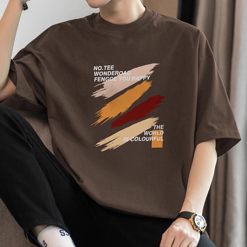 High-End Pure Cotton Men's Short-Sleeved T-Shirt 2026 Summer New Trendy Loose Round Neck American-Style Printed Half-Sleeve Men's Style