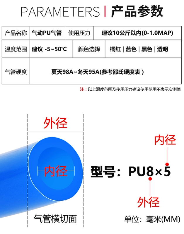 Khí quản pu ống vòi khí nén ống 10mm/4*6/12/14/16 áp suất cao khí quản 8X5 áp suất không khí lỏng mét ống mềm khí nén dây hơi khí nén phi 21