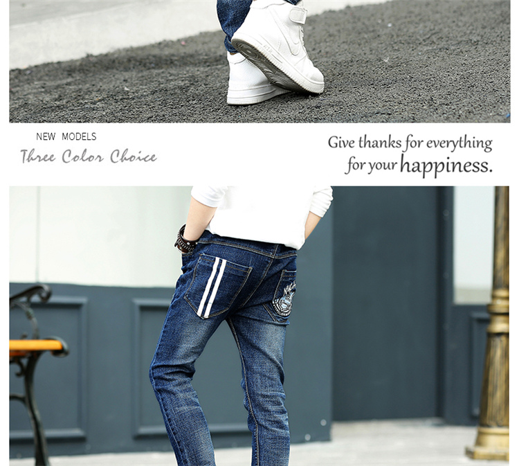 Quần jean bé trai 2018 Xuân-Thu Trẻ em 5-15 tuổi Quần denim có thể mặc Quần bé trai quần áo thể thao trẻ em