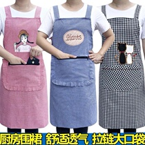 Apron pocket zipper pocket zipper thin cotton fabric kitchen home cooking sleeveless summer woman