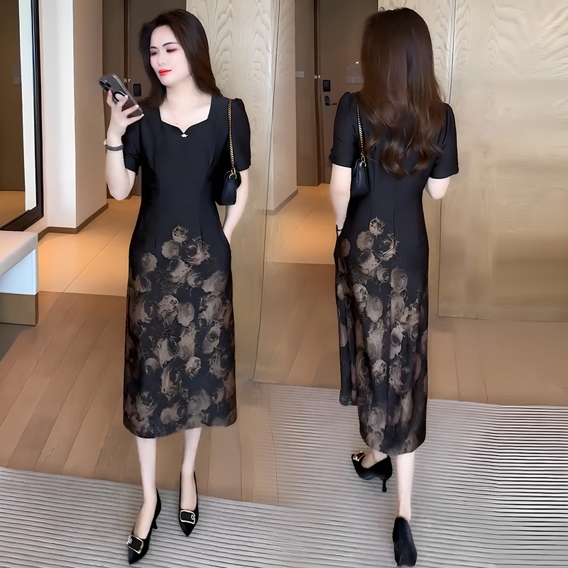 Jasmine High-End Fashion Printed Dress for Women, New Summer Style, Slimming Mid-Length Dress with a Chinese Style Cheongsam Design Jasmine High-End Fashion Printed Dress for Women, New Summer Style, Slimming Mid-Length Dress with a Chinese Style Cheongsam Design