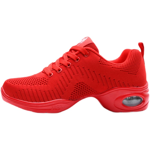 Женские красные танцевальные туфли, танцевальные туфли на мягкой подошве с сетчатой подошвой, туфли для квадратных танцев на мягкой подошве на среднем каблуке, не утомляющие ноги