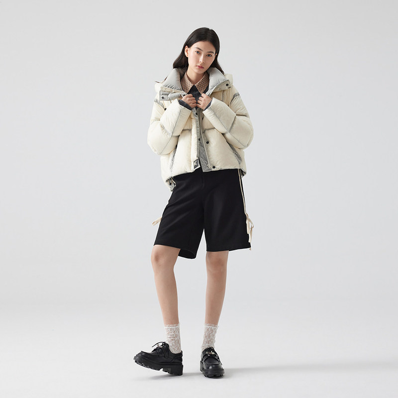 Short Hooded down Jacket for Women, Winter Thickened Warm Puffer Coat with Zipper Pockets -4346