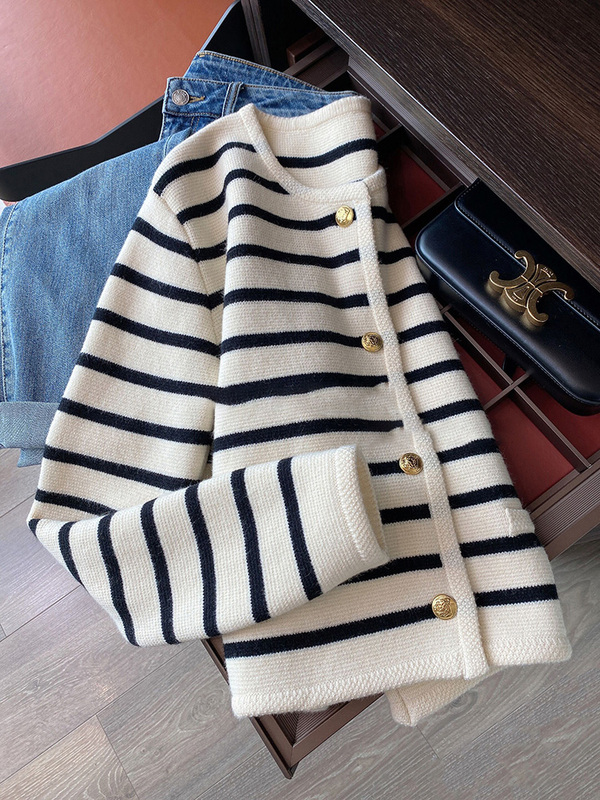 Tweed Style Stripesd Knitted Cardigan for Women, Spring & Fall Cashmere Loose Short Style Chic Round Neck Outer Sweater Jacket Top Tweed Style Stripesd Knitted Cardigan for Women, Spring & Fall Cashmere Loose Short Style Chic Round Neck Outer Sweater Jacket Top