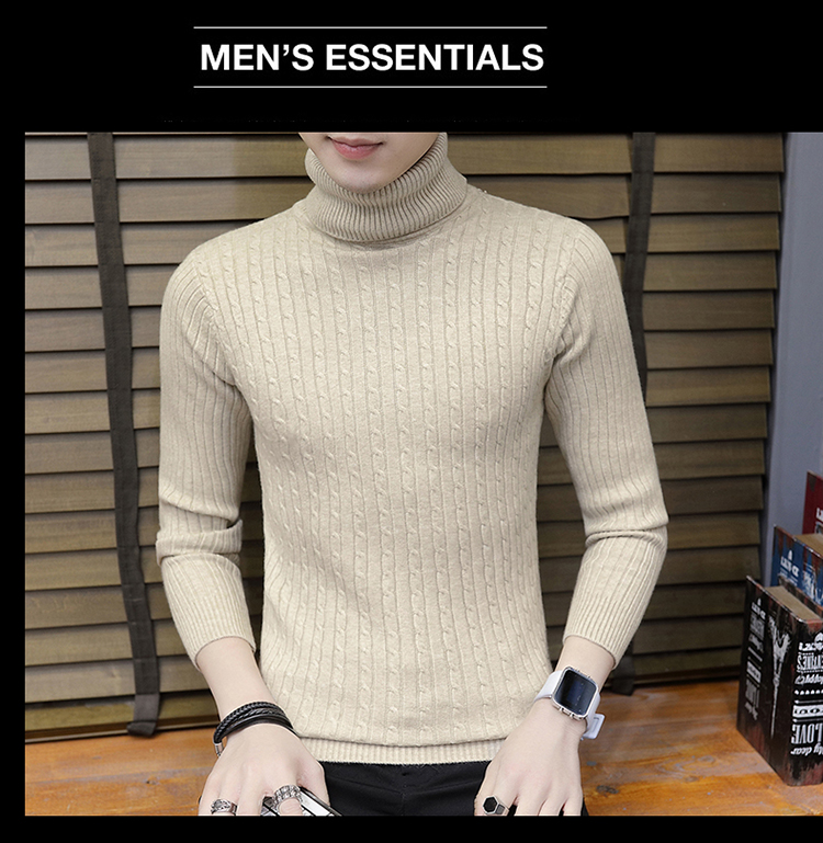 Mùa thu và mùa đông nam áo len cao cổ thời trang hoang dã màu đen chạm đáy áo trẻ trung áo len mỏng vắt shop quần áo nam