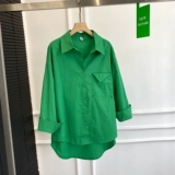 Брендовая зеленая рубашка, куртка, свободный крой, длина миди