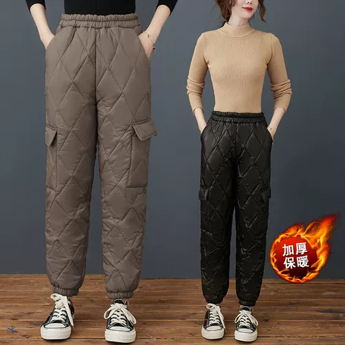Легкие и тонкие модные зимние стеганые приталенные удерживающие тепло штаны с пухом, свободный прямой крой, увеличенная толщина, высокая талия