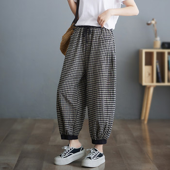 ຜ້າຝ້າຍແລະ linen ຂອງແມ່ຍິງ retro plaid ປົກກະຕິ bloomers