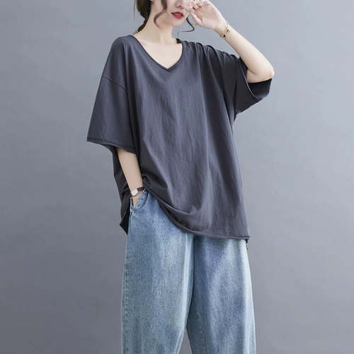 Однотонная летняя бамбуковая хлопковая футболка, большой размер, оверсайз