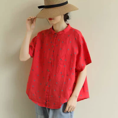 Летняя рубашка для отдыха, из хлопка и льна, короткий рукав, в корейском стиле