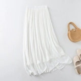 Новая двухслойная льняная юбка из тенселя в китайском стиле с кисточками для женщин, летняя супер-волшебная драпированная юбка с высокой талией, элегантная открытая длинная юбка