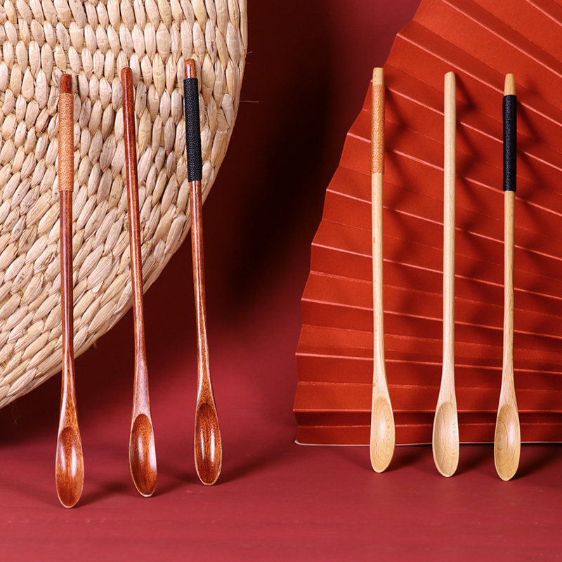 Joywood Superior Wood Pure Color Stirring Spoon Beech Wood Long Thin Handle Tangled Coffee Wood Spoon Nanwood Household Day Style