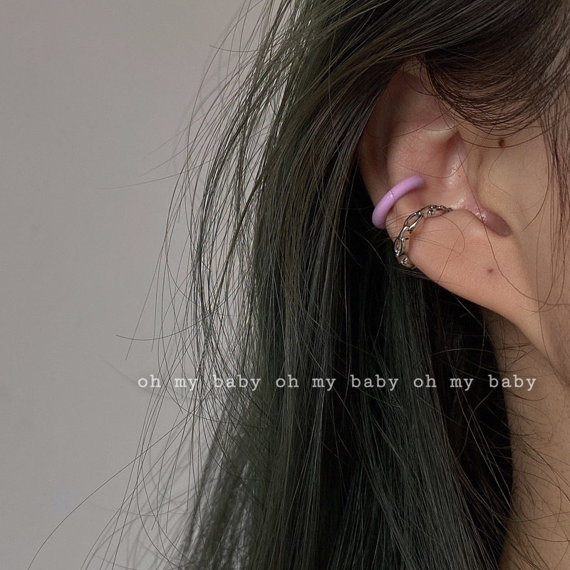 Can be worn without pierced ears A set of two taro purple extremely simple temperament, all-match sweet and cool style