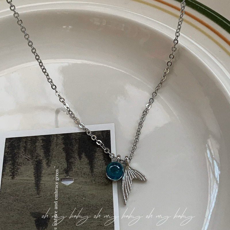 Mermaid's tail blue tear pendant short necklace clavicle chain temperament lady sweet all-match spring and summer