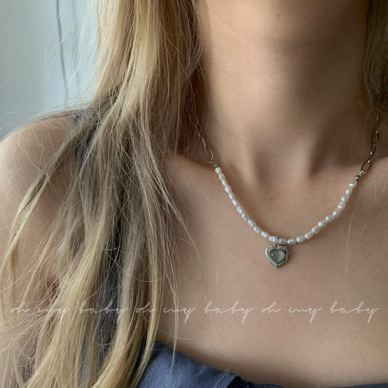 X09 love pearl chain short necklace clavicle chain temperament wild cold wind sweet cool Korean ins