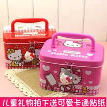Cute childrens cartoon piggy bank with lock childrens student iron box key coin box creative gift