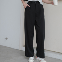 Cat Niang zhi wide leg pants womens summer 2021 loose casual drape black ice silk high waist straight mopping suit pants