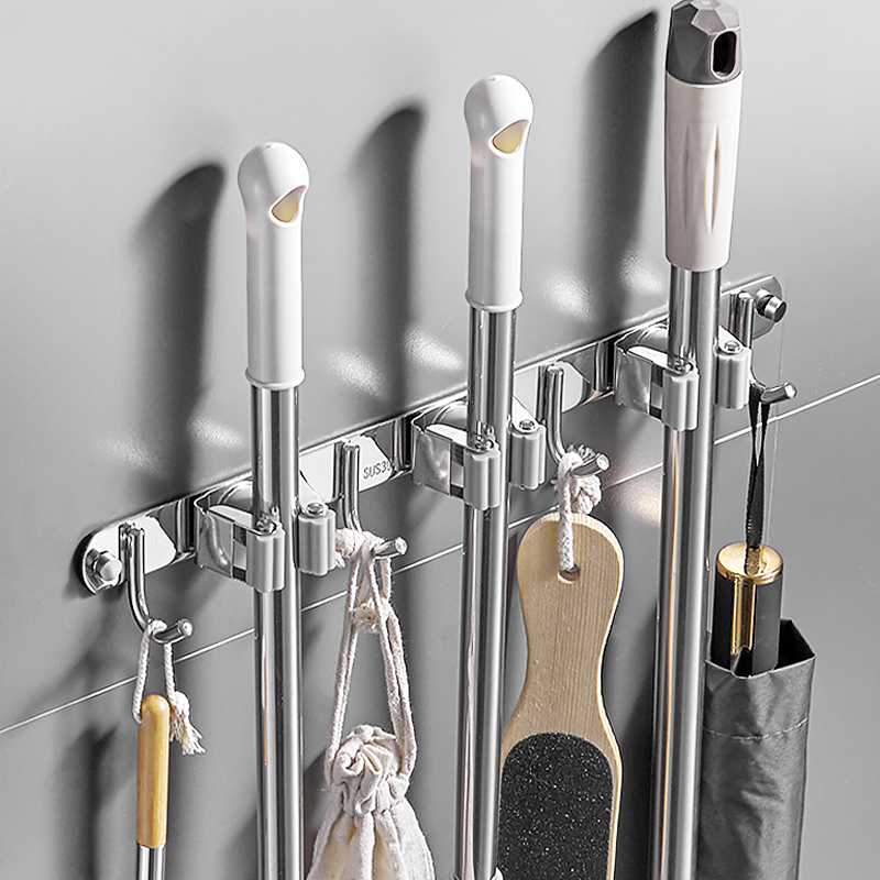 Mop Hook Hanger Free to punch wall-mounted Bathroom Makeup Room 304 Stainless Steel Mop Rack Hung Mop God