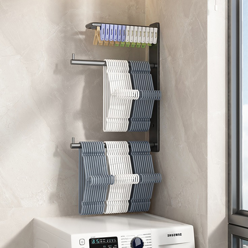 Clothes Hanger Storage Solution, No-Drill Balcony Wall-Mounted Hanging Rod, Clothes Hook, Wall-Mounted Clothes Organizer, No-Drill Installation