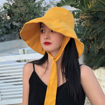 Japanese solid color big eaves fishermans hat female spring and summer foldable Sun Hat sun sun hat Korean version of Joker hat tide