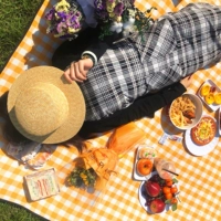 [享游户外ins风黄白格腈纶6mm加厚防潮野餐垫地垫草坪春秋郊游垫]