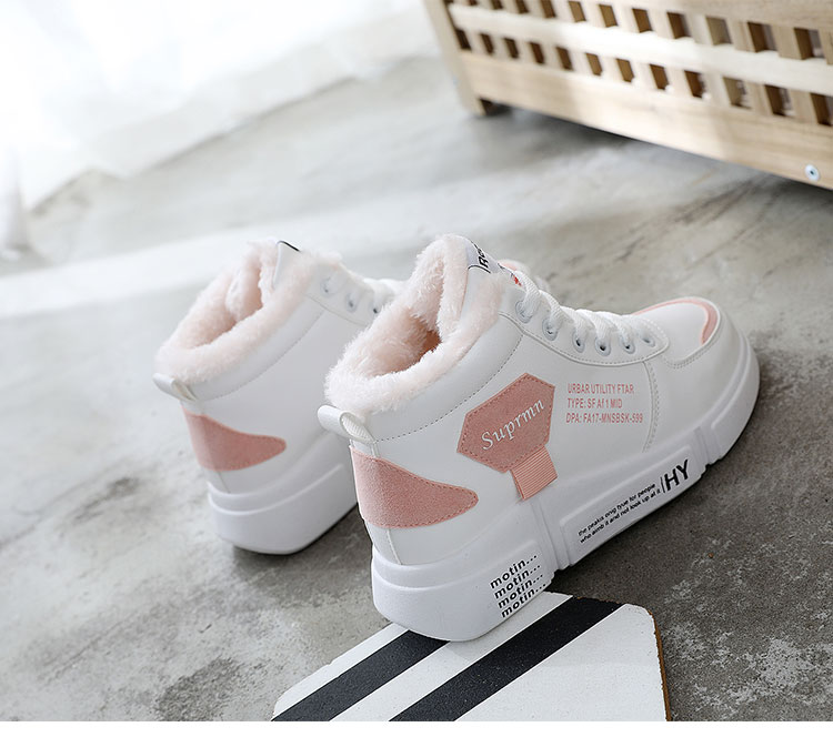 Giày cotton nữ 2018 mới phiên bản Hàn Quốc hoang dã của giày nữ nhỏ màu trắng đế dày cộng với giày cao cổ nhung ấm áp giày sneaker cổ cao nữ