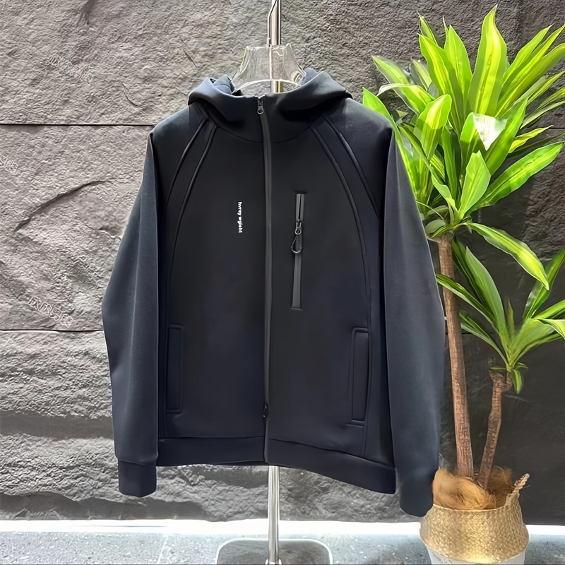 Autumn and Winter Men's Trendy Embroidered Air Cotton Patchwork Hooded Zipper Versatile Jacket High-Quality Fleece-Lined Thickened Jacket