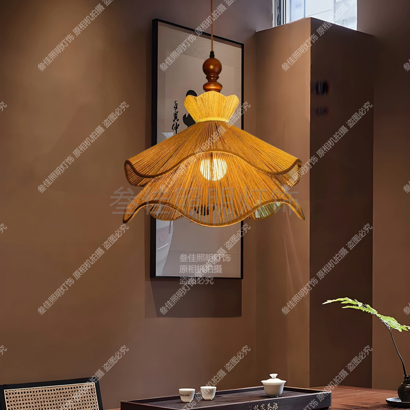 Song-Style Aesthetic Tea Room, Antique Wood Dining Room Chandelier, French Retro Art, Master Bedroom Table Lampshade, Living Room