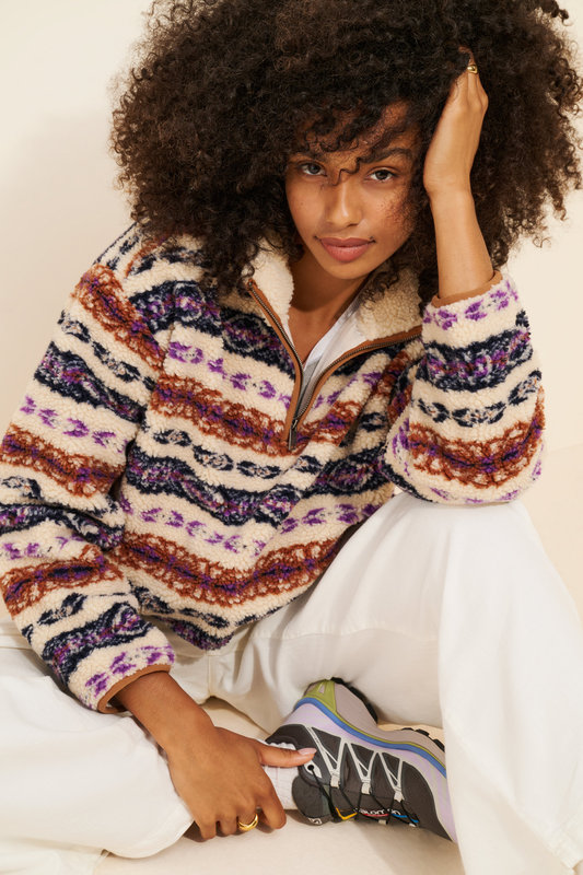 American Niche Brand Rd Women's Autumn and Winter Warm Sherpa Fleece Fair Isle Zip-Up Stand Collar Long-Sleeve Sweatshirt American Niche Brand Rd Women's Autumn and Winter Warm Sherpa Fleece Fair Isle Zip-Up Stand Collar Long-Sleeve Sweatshirt