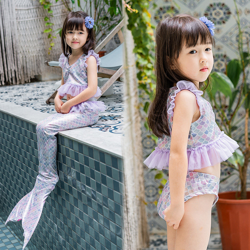 Girls Swimwear Baby Summer Mermaid Tail Skirt Children Princess Girl Swimsuit Pants Split Three-piece Set