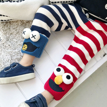 Cute color Sesame Street knitted pants 2019 childrens INS autumn and winter new mens and womens baby Western style warm pants