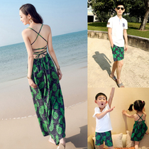 Seaside vacation South Korea beach parent-child dress summer dress A family of three sexy fairy long dress mother-daughter dress