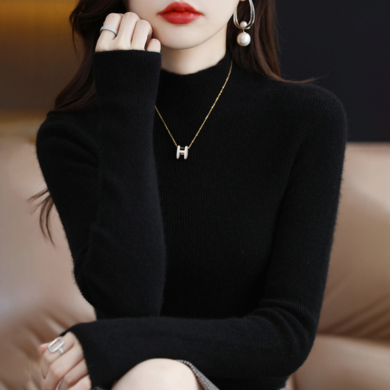 La Chapelle Half-Turtleneck Knitted Base Shirt for Women, Autumn and Winter Inner Wear, Tummy-Covering, Slimming Top, Plus-Size Fitted Sweater