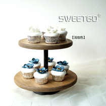 Forest dessert table ornaments wooden cake rack wedding props window display dessert stand double-layer cake pan