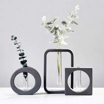 Nordic ins creative personality hydroponic transparent glass test tube vase cement ornaments living room flower arrangement table decoration