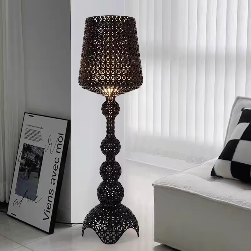 Floor Lamp Next to the Sofa in the Living Room, Trendy Hollow-Out Wine Glass Design, Dimmable Kertell Lace Wine Glass Kabuki Floor Lamp