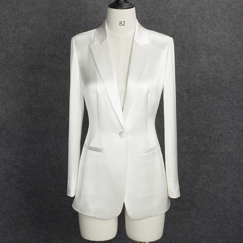 2025 Spring New High-End Glossy Draped Satin Mid-Length Suit Slim Fit Acetate Blazer Women's Jacket 2025 Spring New High-End Glossy Draped Satin Mid-Length Suit Slim Fit Acetate Blazer Women's Jacket