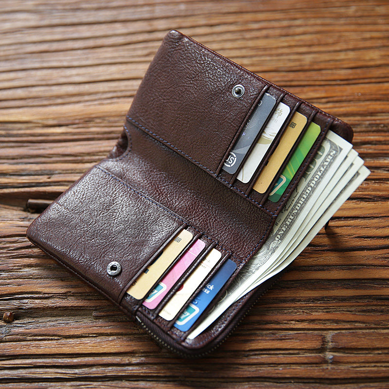 Retro Men Buckle Short leather wallet Handmade Tanned Head Layer Cow Leather Vertical leather clip Leisure money clip Pinch Tide 1