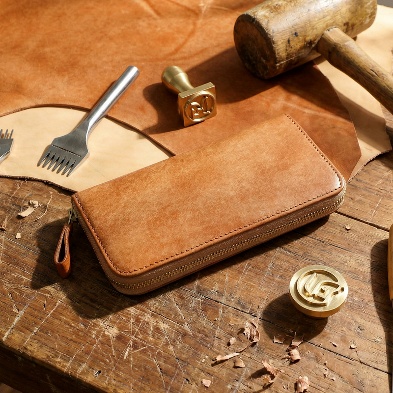 Vegetable-Tanned First-Layer Cowhide High-End Men's Long Wallet Genuine Leather Zipper Horizontal Wallet Large Capacity Retro Clutch Bag