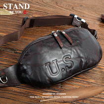 Vintage high grade tanning head layer cowhide mens breast bag leather wash do old shoulder bag mens running bag Wild 1