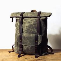 WWII Men Retro Locomotive Travel Double Shoulder Bag Outdoor Leisure Waterproof Oil Wax Canvas Paratrooper Climbing Backpack 2